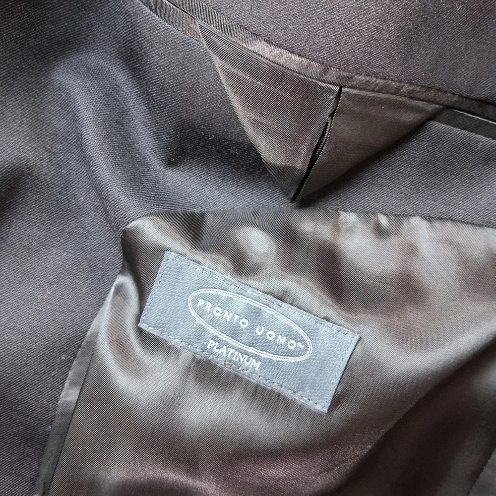 Pronto Uomo Blazer 46L Solid Black 100% Wool Two Button Sport Coat Double Vent